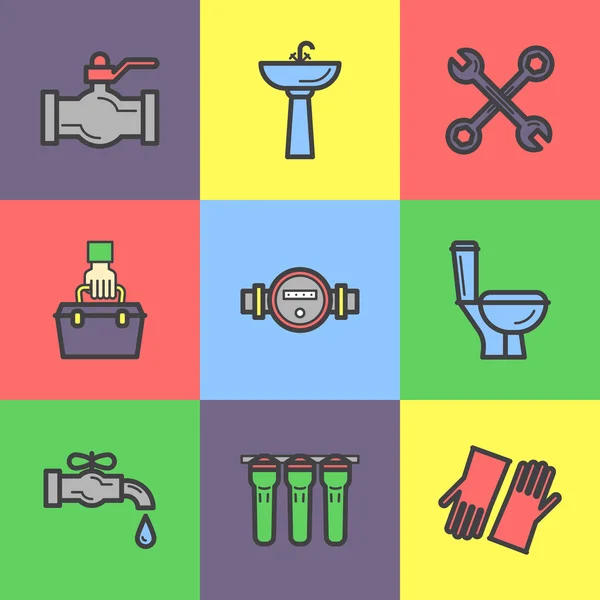 Plumbing service colorful icons — Stock Illustration Plumbing service colorful icons Stock Vector