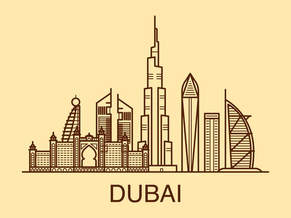 Famous buildings of Dubai line art ilustration in warm colors. — Stock Vector