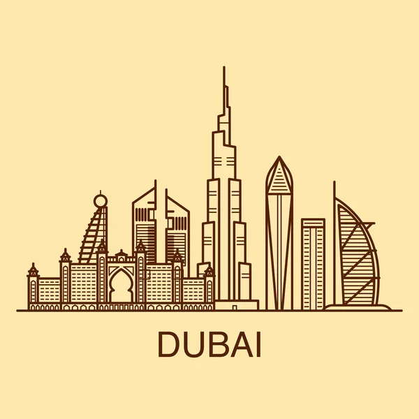 Ilustração de arte de linha de Dubai em cores quentes . — Vetor de Stock