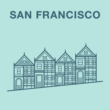 San Francisco tepede ev sahipliği yapmaktadır. Line art resim.