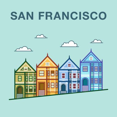 San Francisco düz illüstrasyon evleri.