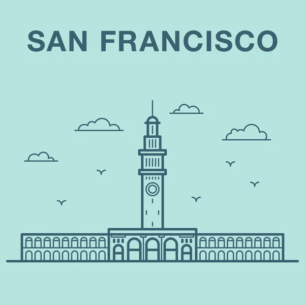 旧金山渡轮大厦图线艺术风格制作的 — 图库矢量图片