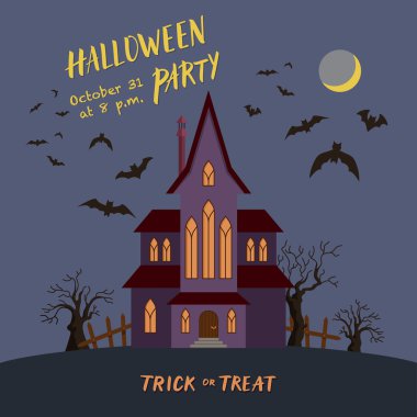 Cadılar Bayramı partisi davetiyesi poster korkunç bir ev.