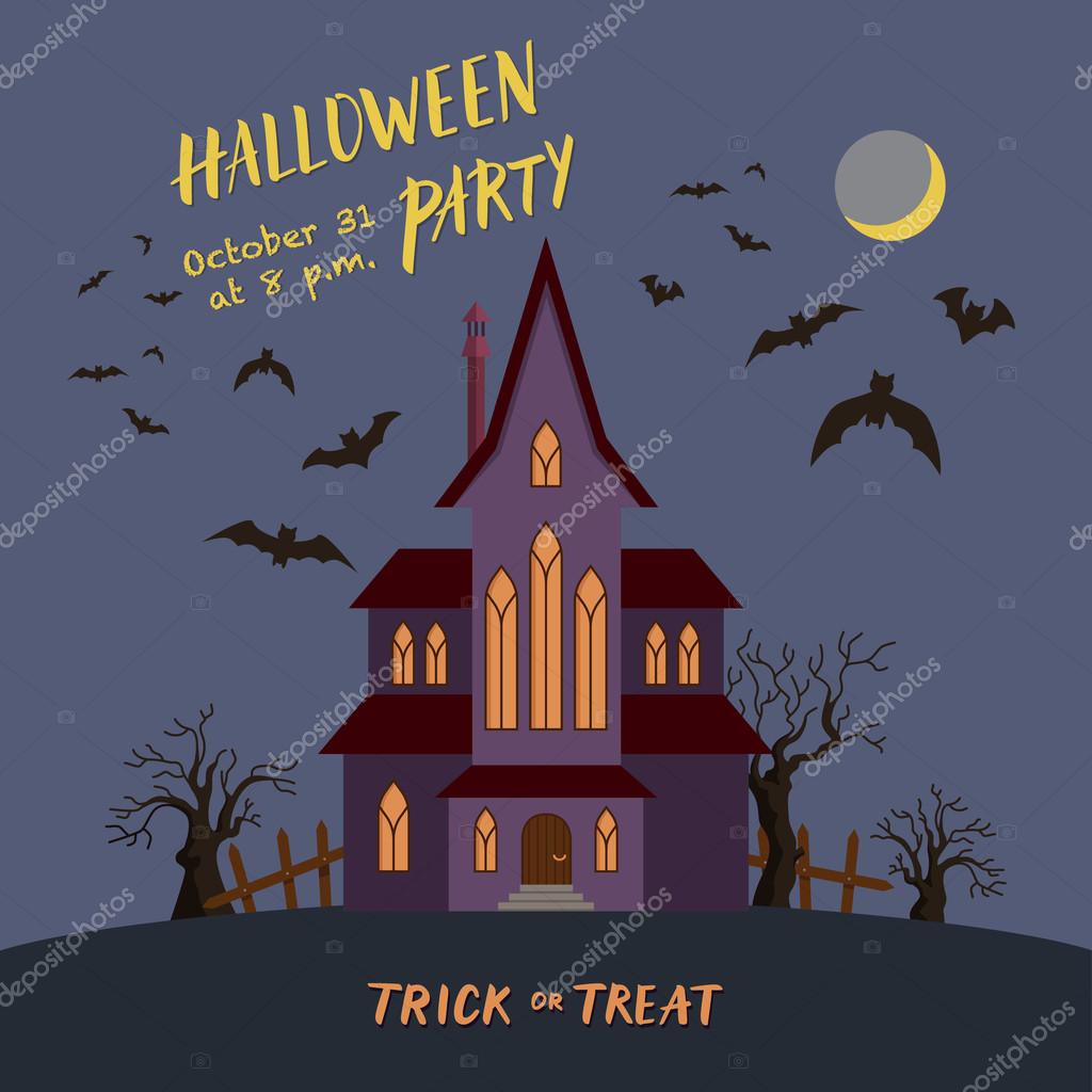 怖い家でハロウィン パーティー招待ポスター ストックベクター C Julija Grozyan