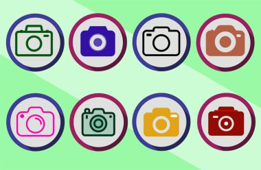 Farklı stile sahip renkli Kamera simgesi vektörü kümesi