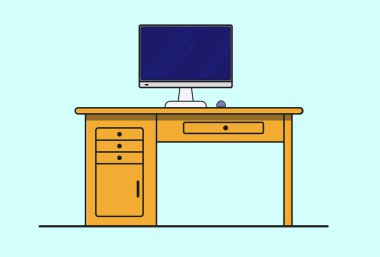 Tablo cyan izole vektör tasarımı üzerinde bilgisayar ve farenin canlandırması