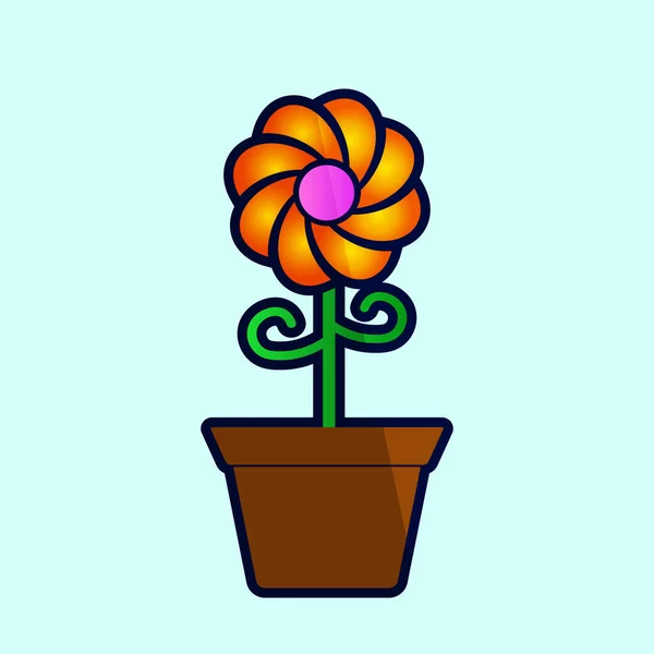 Fleur Orange Pot Avec Motif Vectoriel Branches Vertes Isolée Sur — Image vectorielle