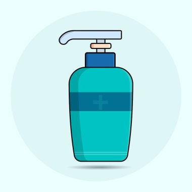 Mavi ve cyan el dezenfektanı şişe vektör tasarımının düz çizimi