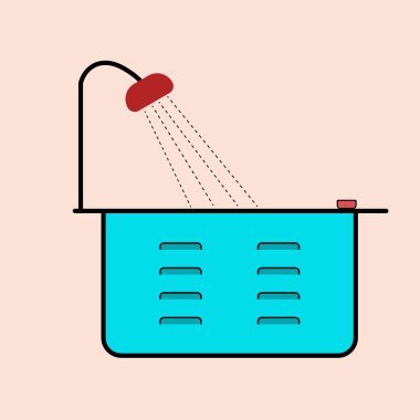 Düz ve minimal cyan küvet ikonu tasarım vektör çizimi