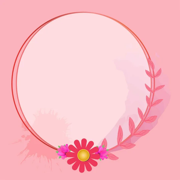 Hoja Acuarela Rosa Flores Rojas Con Borde Circular Diseño Vectorial — Archivo Imágenes Vectoriales