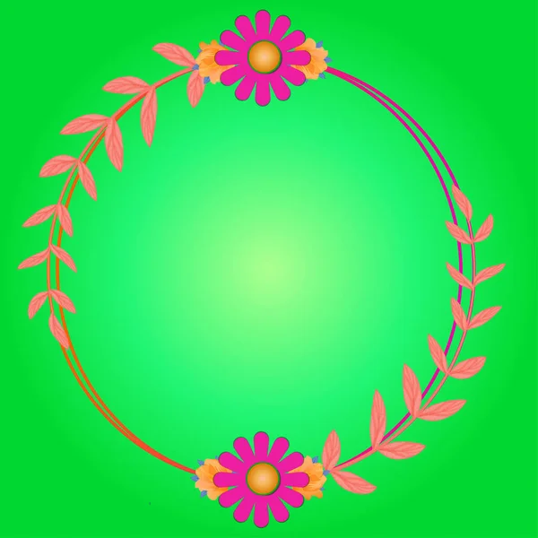 Feuille Aquarelle Décorative Fleurs Avec Bordure Circulaire Motif Vectoriel Vert — Image vectorielle