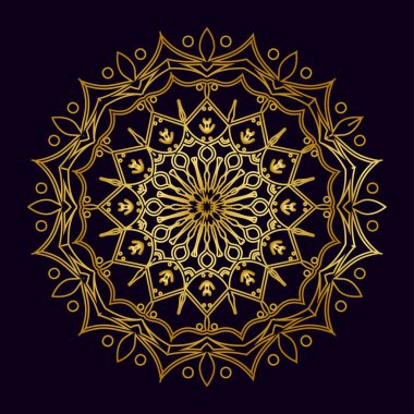 Mandala süs tasarımı, mavi arkaplan vektör illüstrasyonunda izole edilmiş altın gradyanı ile