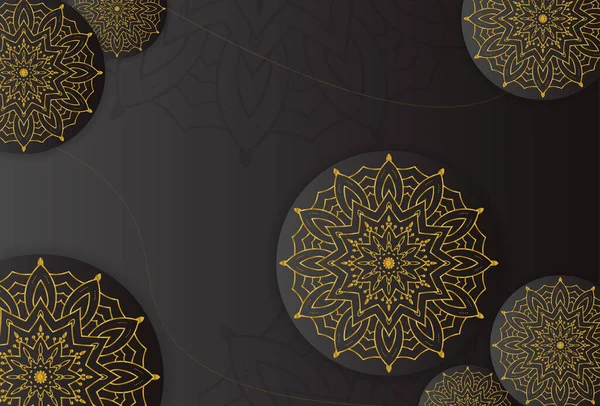 Güzel altın mandala süsü arka planda izole edilmiş siyah daire çizimi