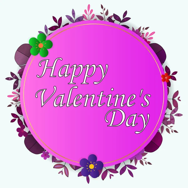 Happy Valentine Typographie Avec Cadre Fleur Circulaire Rose Isolé Sur — Image vectorielle