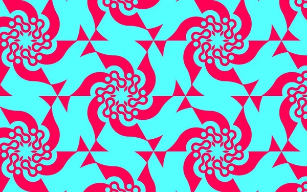Abstraktes Rotes Symmetrisches Ornamentmuster Isoliert Auf Cyanischem Hintergrund — Stockfoto