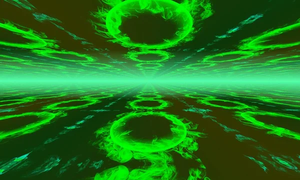 Abstrato Anéis Verdes Padrão Fogo Com Efeito Painel Duplo Conceito — Fotografia de Stock