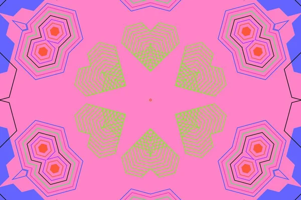 Pembe arkaplanda izole edilmiş simetrik şekiller ve çizgiler ile basit ve modern süslemeler deseni