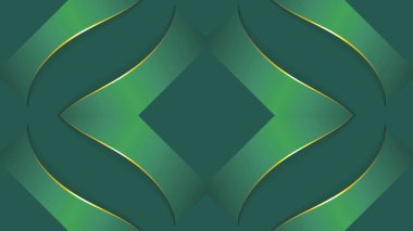 Parlak sarı çizgili lüks yeşil simetrik şekiller ve 3D damla gölge etkisi arka plan tasarımı konsepti