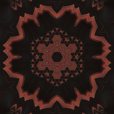 Soyut simetrik turuncu süs ve gradyan siyah arkaplan tasarımı kavramında izole edilmiş şekiller