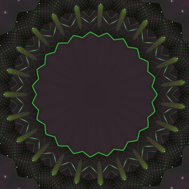 Yeşil parlak simetrik şekillere sahip güzel bir arkaplan desen ve 3D damla gölge etkisi mandala tarzı, soyut tasarım arka planı