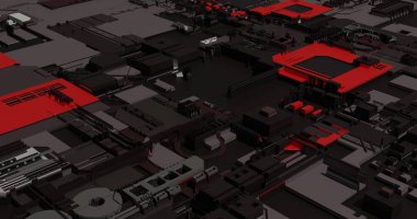 Anakart devrelerinin 3 boyutlu canlandırması, fütürist tekno arka plan