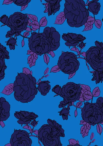 Blaue Vektorblumen nahtloses Muster. Dunkler Hintergrund — Stockvektor