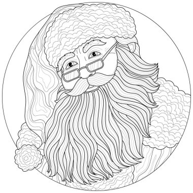 Noel Baba. Çocuklar ve yetişkinler için boyama kitabı antistresi. Resimler beyaz arkaplanda izole edildi. Zen-tangle tarzı.