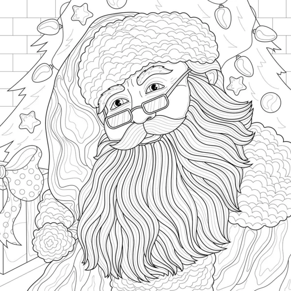 Jultomten Målarbok Antistress För Barn Och Vuxna Illustration Isolerad Vit — Stock vektor