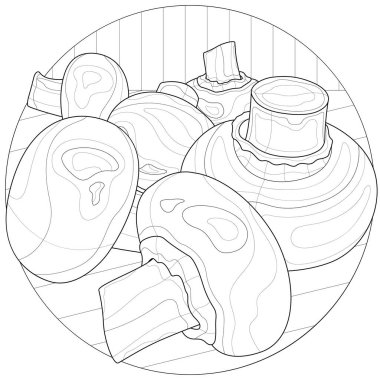 Şampiyon mantarları. Çocuklar ve yetişkinler için boyama kitabı antistresi. Resimler beyaz arkaplanda izole edildi. Zen-tangle tarzı.