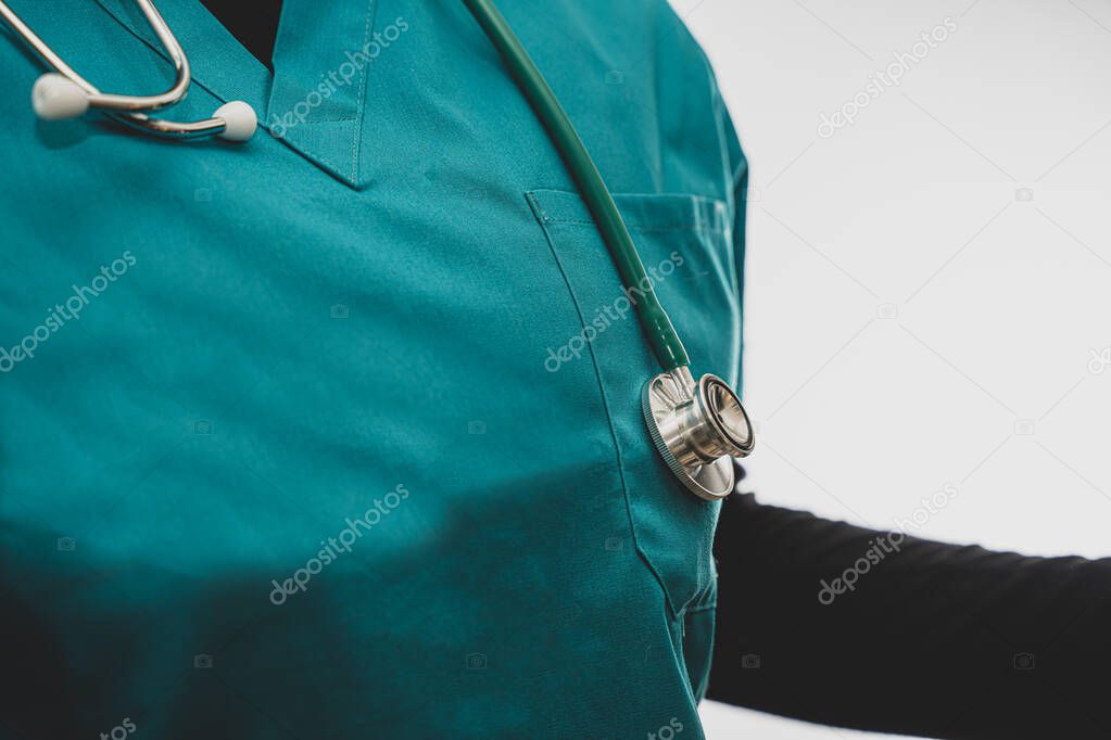 scrubs with a stethoscope closeup for a background