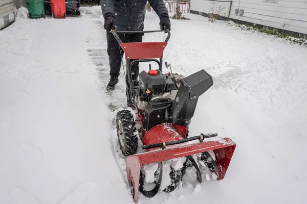 Soplador Nieve Está Trabajando Duro Para Limpiar Caída Nieve Fresca —  Fotos de Stock