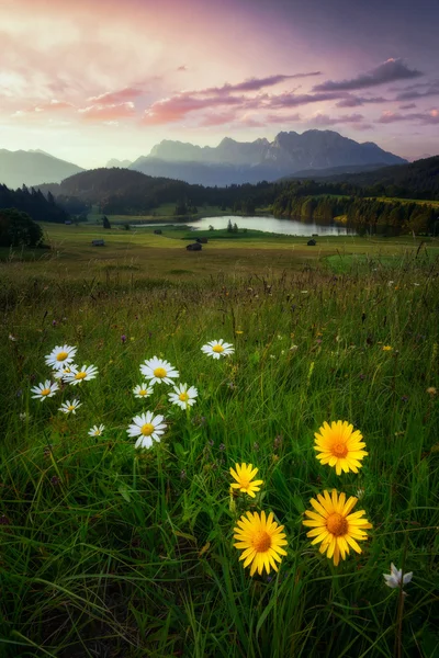 Geroldsee lago mañana amanecer durante el verano, Alpes bávaros, Alemania — Foto de Stock
