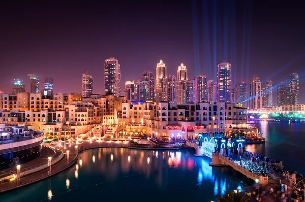 Downtown area in Dubai at night, Dubai, United Arab Emirates — Stock Photo, Image