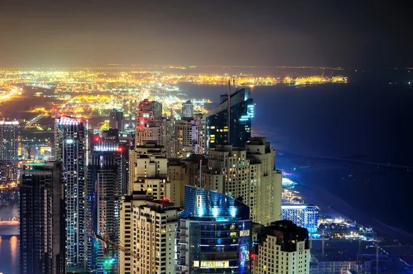 Majestic colorful dubai marina skyline during night. Multiple tallest skyscrapers of the world. Dubai marina, United Arab Emirates. — Stock Photo, Image