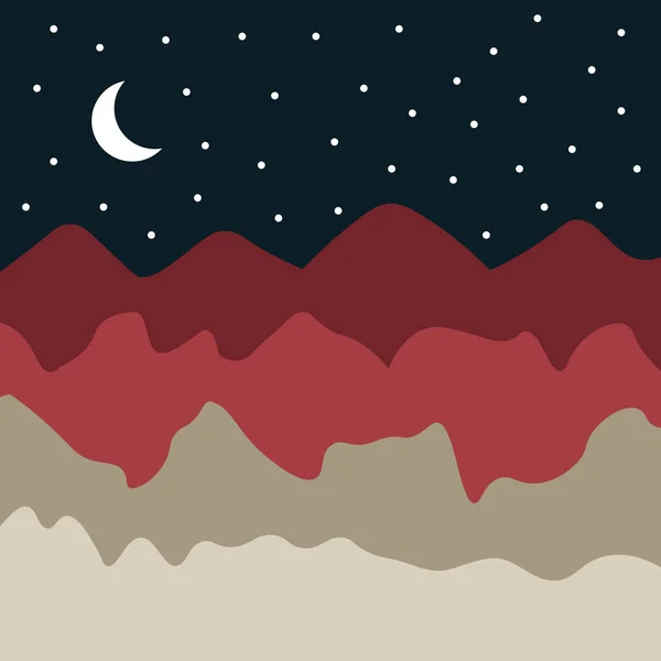 Abstracto Paisaje Montañas Luna Estrellas — Vector de stock