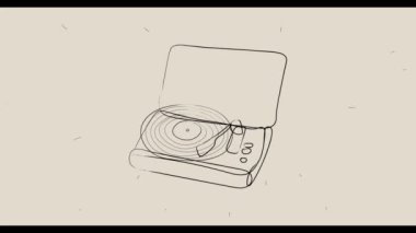 müzik dinlerken minimalist vinil retro çalar, animasyon, kalem çizimi, müzik videosu