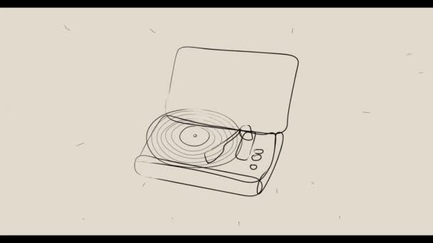 Escuchar Música Minimalista Reproductor Vinilo Retro Animación Dibujo Lápiz Video — Vídeo de stock