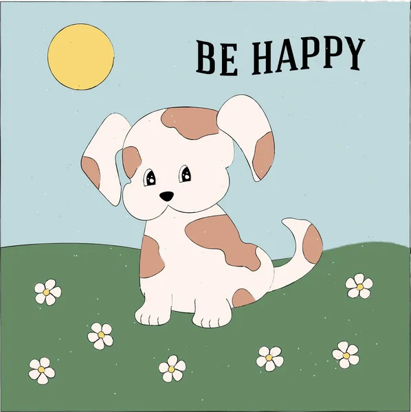 Happy Concept Quote Card Cute Dog Pet Pencil Drawing Style — Stockový vektor