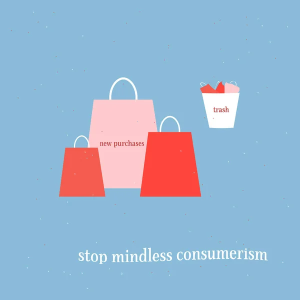 マインドレス消費主義の概念引用カードバッグショッピング ストックベクター