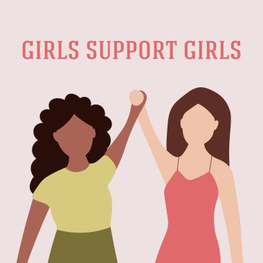 Kızlar kızları destekliyor. Feminizm sanatı, eller, kadınlar.