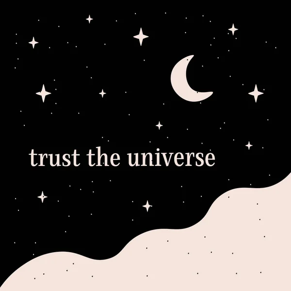 Trust Universr Concept Card Quote Stars Moon Minimalist — Stock Vector