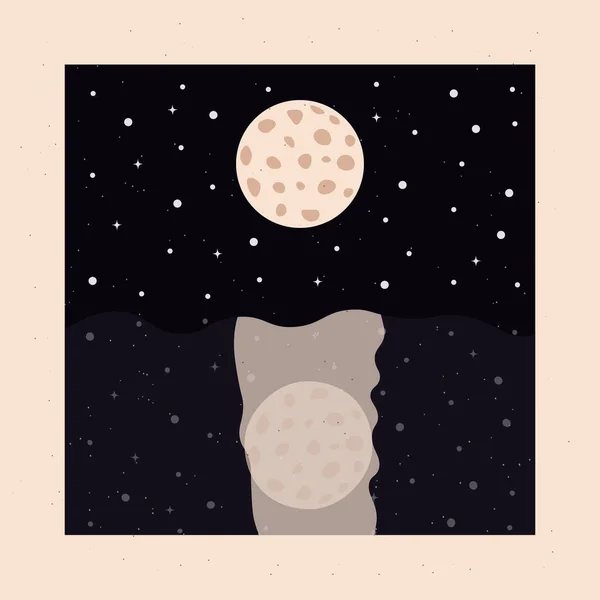 Cielo Nocturno Mar Estrellas Luna Cartel Tarjeta — Vector de stock