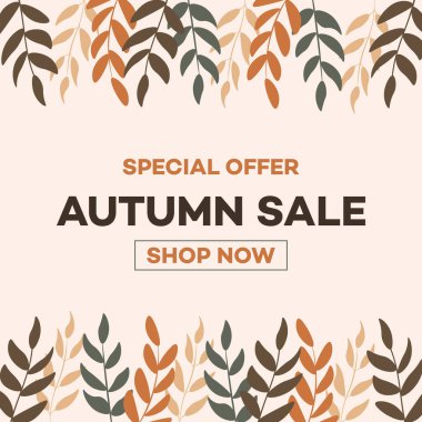 Sonbahar satışı metni ve minimalist afişi. Moda resimli tasarım. Çerçeveyi bırakır