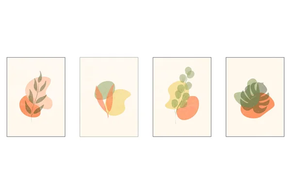 手绘抽象集叶子 色型独立于背景 平面复古插图 邀请函的设计 — 图库矢量图片