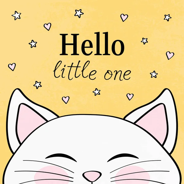 赤ちゃんのプリント テキスタイル ポスターのための小さな1枚のカード 子供の誕生おめでとうございます ハートと星のかわいい猫のイラスト ストックベクター