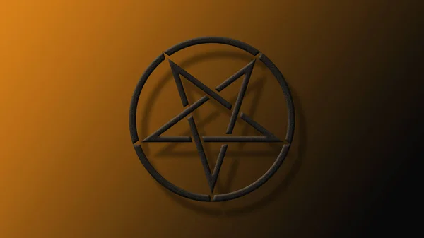 An inverted pentagram in a circle. Magic symbol. Orange background. 3D rendering