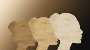 Üç varyasyonlu kağıttan yapılmış bir kızın silüeti. Kağıt ürünleri. Siyahtan kahverengiye doğru