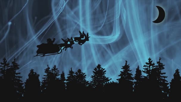 Ren Geyiği Kızağıyla Uçan Noel Baba Gökyüzünde Var Noel Sineması — Stok video