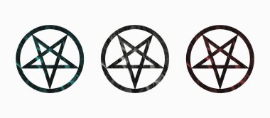 Üç varyasyonlu ters pentagram. Beyaz arka plan. 3B görüntüleme