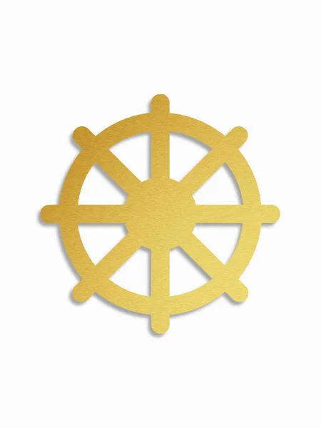 Símbolo Dourado Budismo Roda Destino Objeto Isolado Renderização — Fotografia de Stock